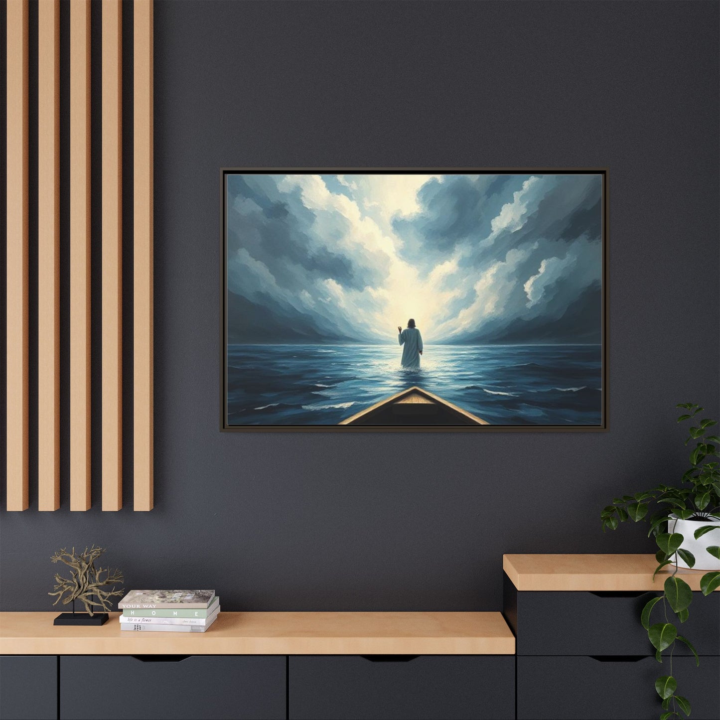 Serene Landscape Wall Art, Framed Canvas, Inspirational Home Decor, Religious Artwork, Spiritual Gift, Nautical Frame