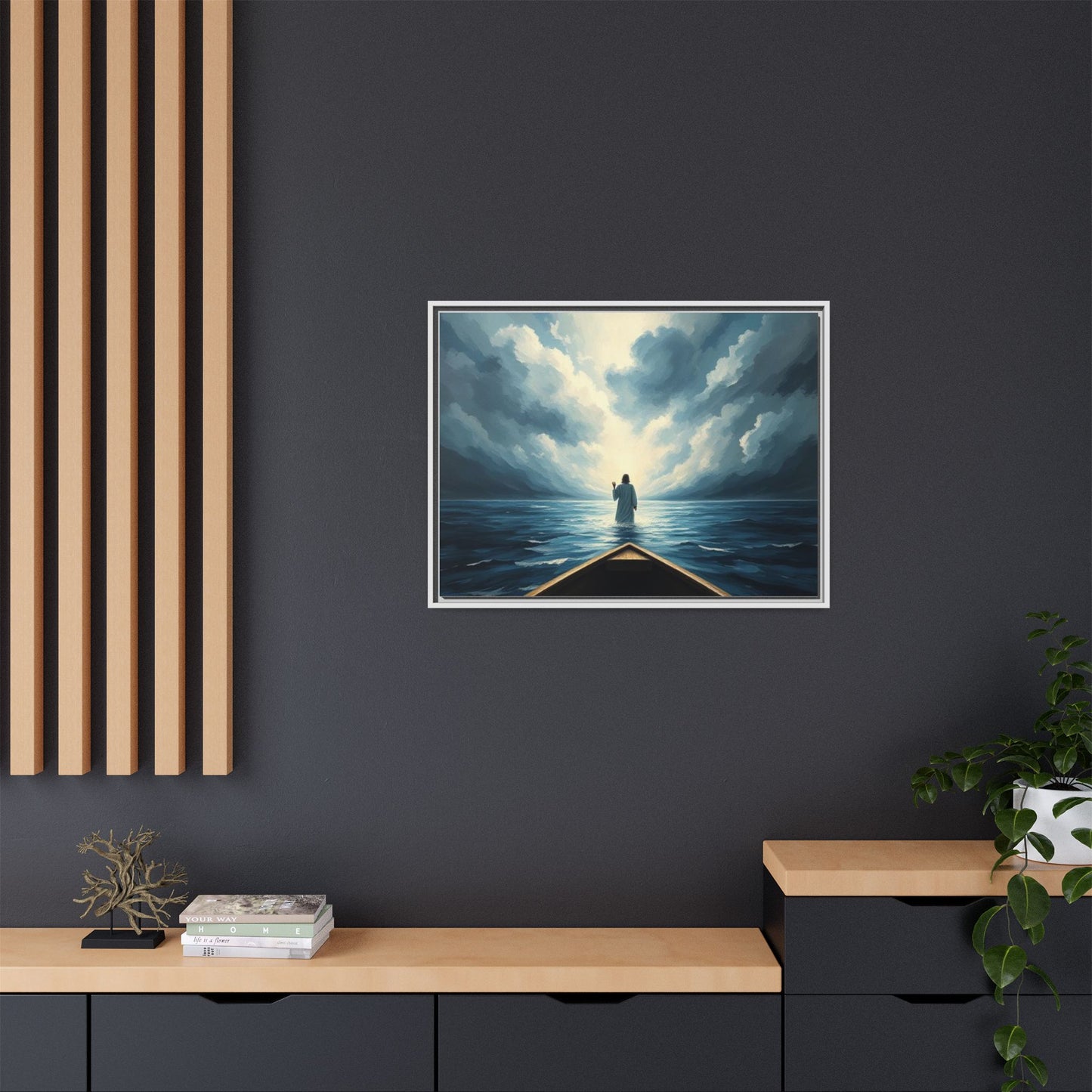 Serene Landscape Wall Art, Framed Canvas, Inspirational Home Decor, Religious Artwork, Spiritual Gift, Nautical Frame