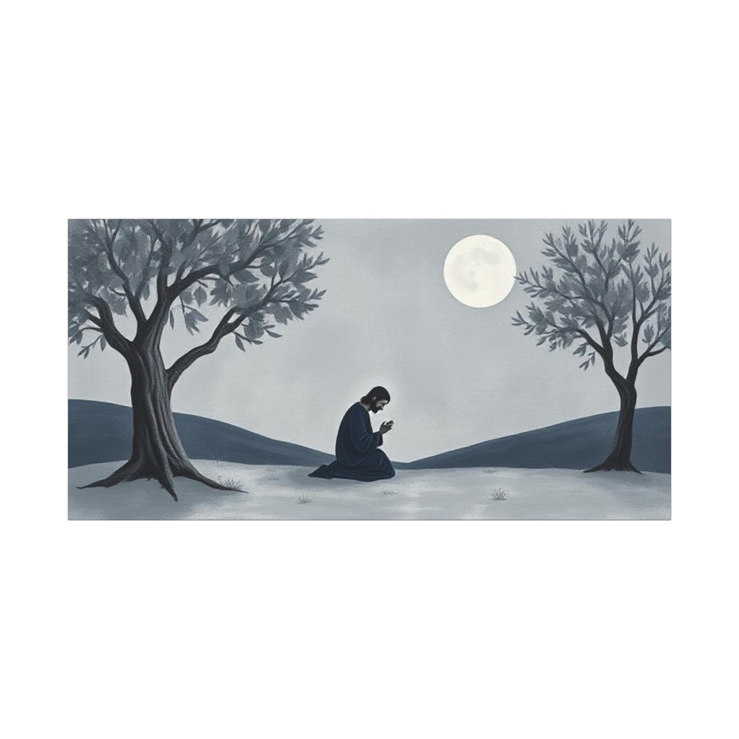 Serene Moonlit Prayer Canvas Art, Meditative Wall Decor, Perfect for Home, Spiritual Gift, Bedroom Decoration