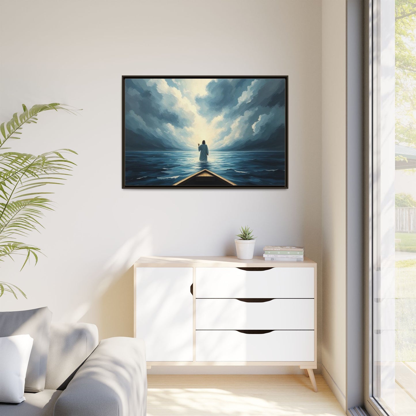 Serene Landscape Wall Art, Framed Canvas, Inspirational Home Decor, Religious Artwork, Spiritual Gift, Nautical Frame