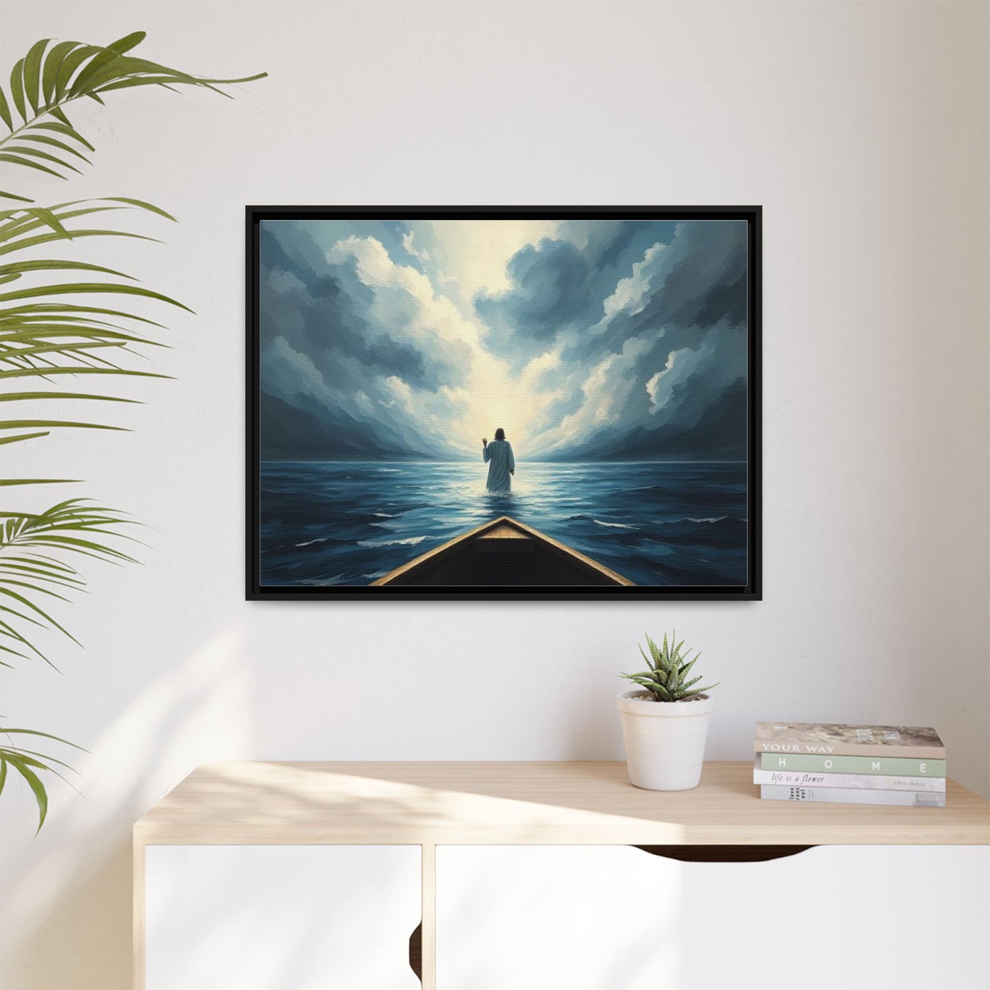 Serene Landscape Wall Art, Framed Canvas, Inspirational Home Decor, Religious Artwork, Spiritual Gift, Nautical Frame