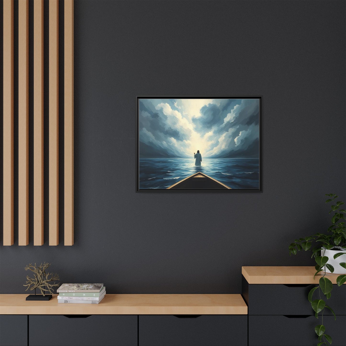 Serene Landscape Wall Art, Framed Canvas, Inspirational Home Decor, Religious Artwork, Spiritual Gift, Nautical Frame