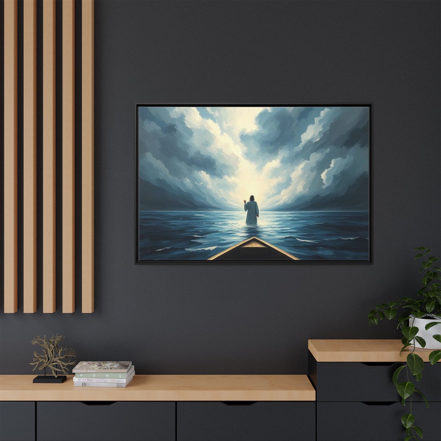 Serene Landscape Wall Art, Framed Canvas, Inspirational Home Decor, Religious Artwork, Spiritual Gift, Nautical Frame