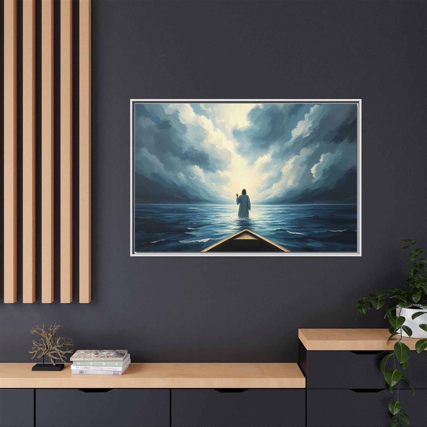 Serene Landscape Wall Art, Framed Canvas, Inspirational Home Decor, Religious Artwork, Spiritual Gift, Nautical Frame